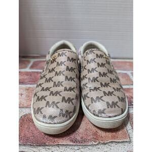 MK Michael Kors Youth Keaton Slip On Sneakers Flats 3 Canvas MK Logo Tan